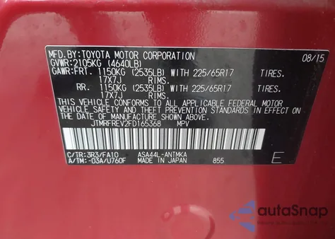 2015 Toyota Rav4 Xle from USA, damaged, VIN JTMRFREV2FD165368